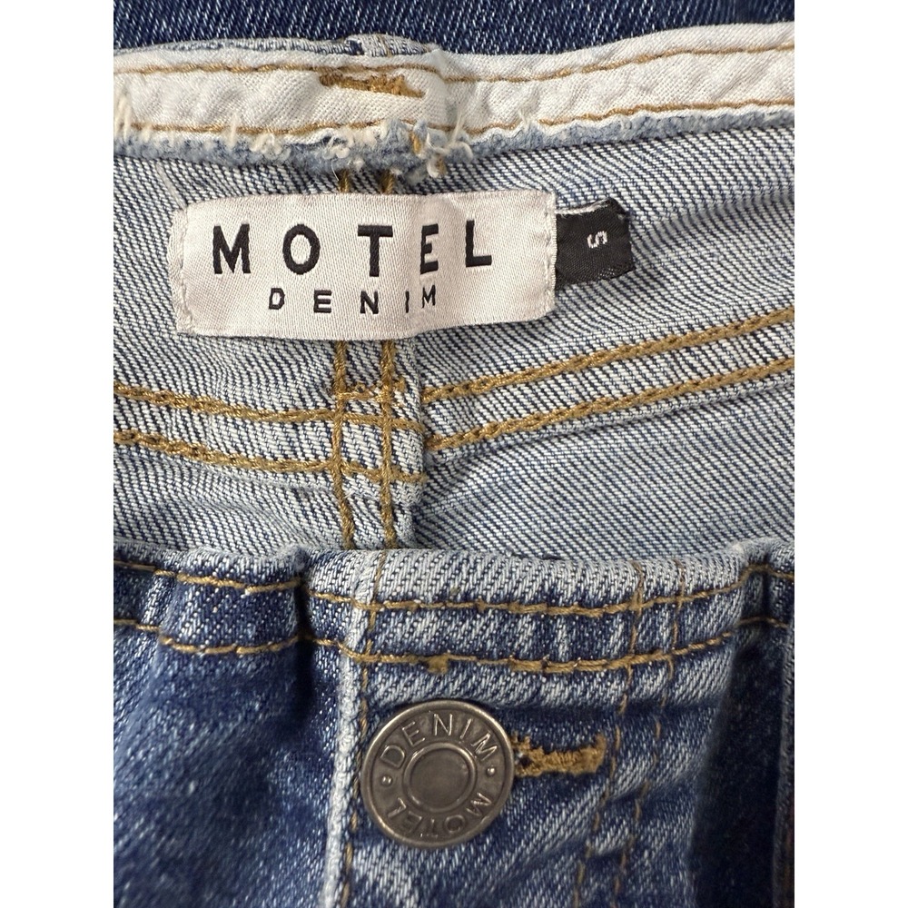 MOTEL ROCKS Denim Flare Jeans Women's Small Blue Exposed Button Fly - Picture 4 of 11